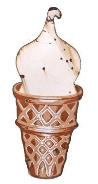 unique original and intact single-sided diminutive die cut steel vitreous or porcelain enameled dairy queen exterior ice cream cone sign with grommets