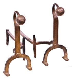 original and remarkably rare early 20th century arts & crafts style enameled wrought iron fireplace andirons