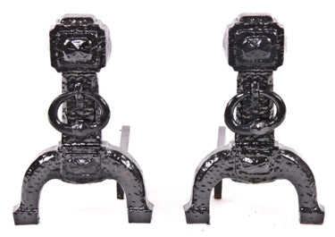 pair of original and remarkably intact early 20th c. antique american mission or craftsman style fireplace andirons with hammered finish