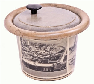 original and intact vintage c. 1950's unusual insulated advertising ice bucket with industrial imagery