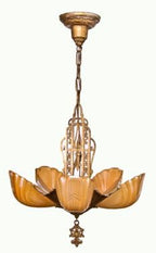 group of three original c. 1930's american art deco style "chevron" pattern pressed iridescent glass slip shade