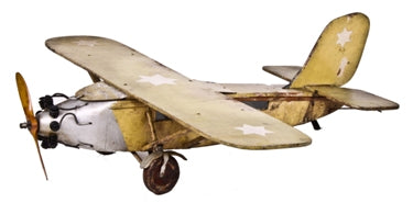 original and exceptionally intact early 20th century antique american polychrome enameled folk art single prop plane