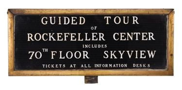 remarkable one of a kind and historically important original rockefeller center and//or rca building "70th floor skyview" guided tour informational bronze-framed sign from building's lobby