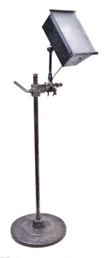 vintage industrial c. 1940's freestanding adjustable stage floodlight with textured glass insert