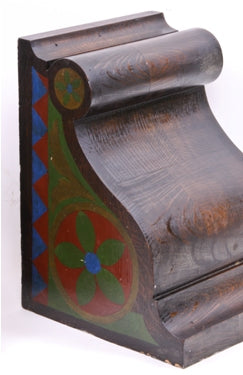 original pair of c. 1926 dunham building penthouse hand-painted oak wood corbels