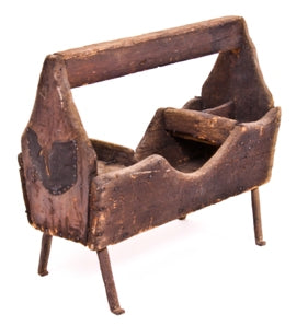 extraordinary and intact original c. 1850's salvaged chicago primitive timeworn wood and iron tool and/or small parts carrier or tool box