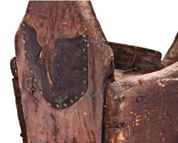 extraordinary and intact original c. 1850's salvaged chicago primitive timeworn wood and iron tool and/or small parts carrier or tool box