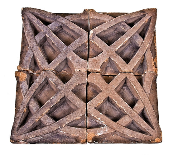 original 19th century museum-quality schiller theater (later known as the garrick) building sectional terra cotta slip glaze "geometric flower" border panel
