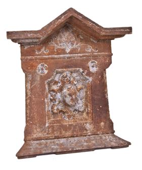 original and exceptionally intact c. 1860's antique architectural salvaged chicago exterior ornamental cast iron commercial building facade figural plaque