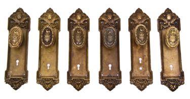 classic and dignified original c. early 20th century ornamental cast brass blackstone hotel guest room door hardware