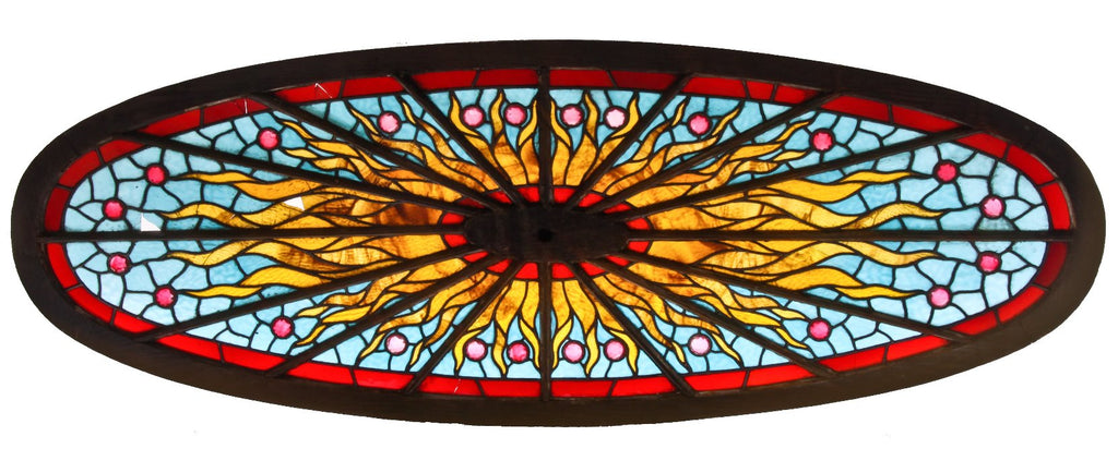 stunning museum quality 19th century american victorian chicago mansion elongated oval-shaped stained glass skylight with faceted jewels