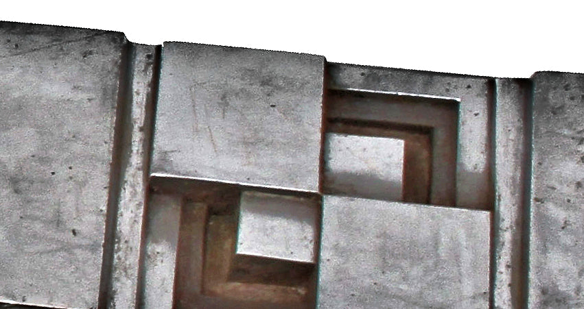 all original late 1920's nickel-plated cast bronze "wrightesque" eye and ear infirmary door header designed by the architctural firm of hammond and martin