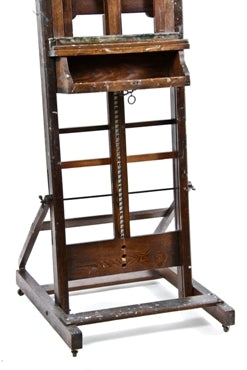 remarkably rare late 19th century h-frame adjustable height oak wood studio easel