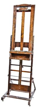 remarkably rare late 19th century h-frame adjustable height oak wood studio easel