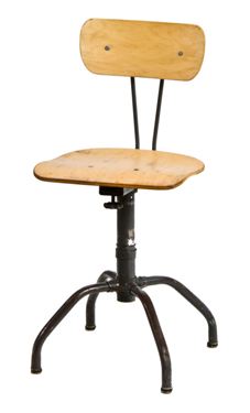 vintage c. 1950's bent tubular steel four-legged laboratory stool with swivel seat and backrest