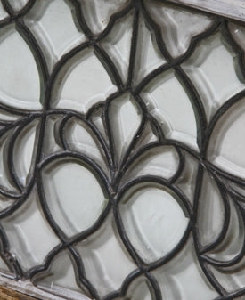 original early 20th century antique american fully beveled glass residential transom window with central floral motif original chicago