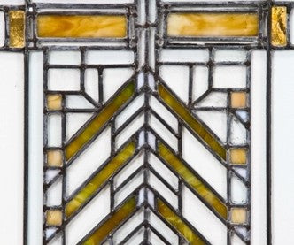original museum quality documented american early 20th century joseph j. walser leaded art glass window with chevron design motifs
