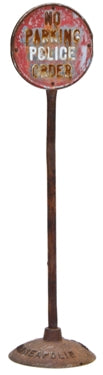 original c. 1930's double-sided freestanding no parking by police order street sign