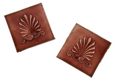 pair of late 19th century maroon majolica glazed victorian era fireplace tile with anthemion design motif