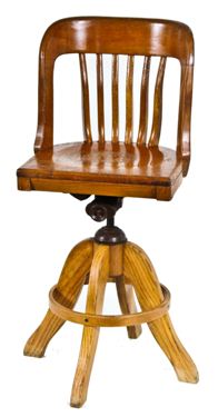 early 1940's vintage industrial adjustable height varnished oak wood drafting chair or stool
