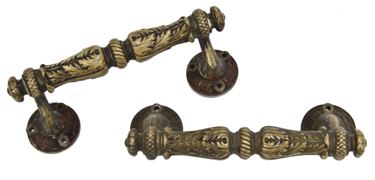 pair of original early 20th century ornamental cast brass chicago city hall building window sash pulls