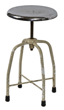 early 20th century vintage medical four-legged tubular steel adjustable height stool