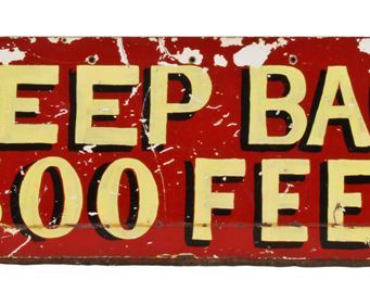 unusual and original c. 1950's remarkable hand-painted "keep back 500 feet" american fire engine truck rear panel