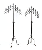 original early 20th century freestanding ornamental wrought iron church building candelabras