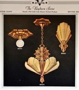 group of four matching hard to find art deco depression-era "rayburn" series amber-colored light fixture glass slip shades