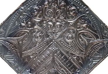 original and very rare early 20th century historic chicago antique architectural deeply embossed "sullivanesque" style tin ceiling corner panel