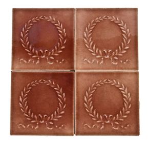 set of four matching victorian era late 19th century american laurel wreath fireplace tiles