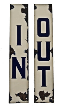 very unique c. 1930's "in" and "out" chambersburg bowling alley parking garage exterior porcelain enamel signs