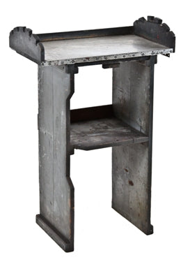 original and remarkably intact unique late 1920's salvaged chicago vintage industrial custom-built two tier table with tin metal top
