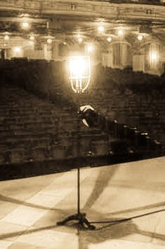 refinished vintage american industrial chicago theater three-legged stage "ghost light" with riveted joint wrought and cast iron stationary base brushed down to bare metal