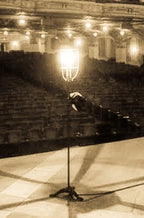 fully adjustable repurposed vintage american industrial freestanding theater stage "ghost light" with mobile three-legged base