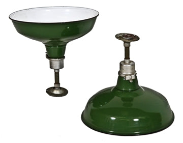 matching set of c. 1930's vintage industrial green porcelain enameled powerhouse pendant lights