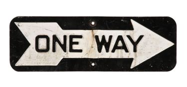original c. 1940's deeply embossed heavy gauge steel "one way" city of chicago traffic sign
