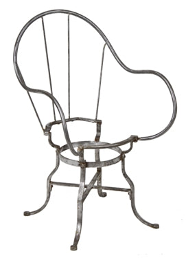 rare c. 1900's insane asylum bent steel "commode chair" with sharply bowed backrest