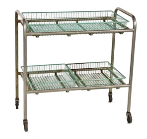 intact original c. 1940's vintage medical bent tubular chrome steel two tier autoclave glassware cart