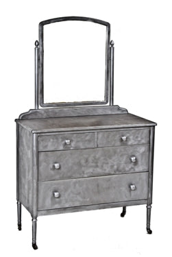 completely refinished c. 1930's vintage industrial simmons bedroom dresser with original adjustable mirror