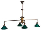 rare early 20th century mission style billiard hall ceiling fixture with cased green glass shades