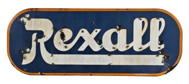 original c. 1930's vintage single-sided rexall drugstore porcelain enameled neon sign