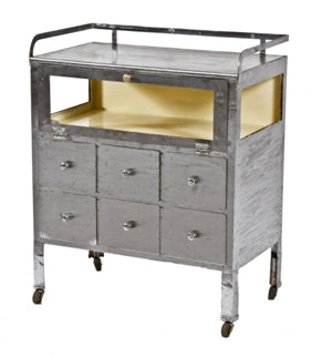early 1920's vintage medical heavy gauge steel compartmentalized operating room supply cabinet
