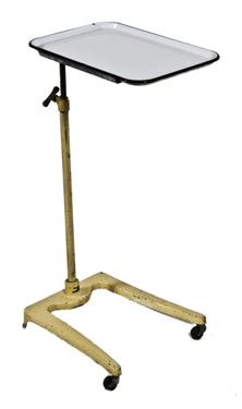 c. 1920's vintage medical adjustable height operating room mayo stand with porcelain enameled tray