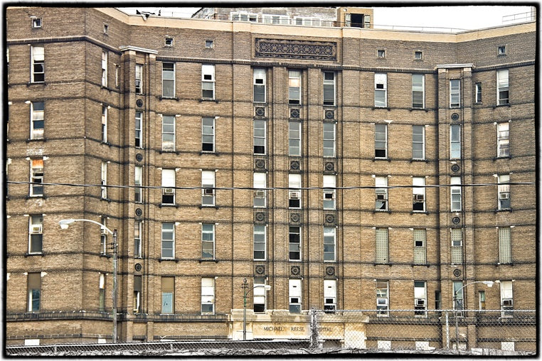 historically-important recovered oversized solid indiana limestone exterior michael reese "old main" hospital deeply incised letter facade name plaque fragment