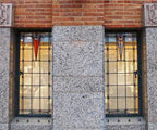 largely intact c. 1924 museum-quality george grant elmslie-designed old second national bank building art glass window with centrally located distinctive "v" design