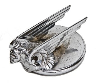 striking original c. 1929-31 american art deco machine age polished chrome "winged viking" chevrolet automobile mascot radiator cap