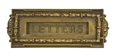 original early 20th century ornamental cast brass chicago city hall "letters" office door mail slot