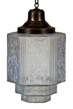 remarkably impressive three tier c. 1930's machine age skyscraper style art deco commercial pendant light
