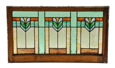 early 20th century american arts & crafts or craftsman style stained glass window